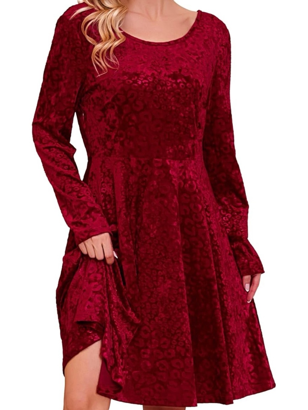 Velvet Red Scoop Neck Babydoll Dress